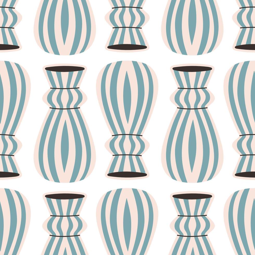 Seamless pattern of blue ceramic vase with abstract design. Cartoon illustration isolated on a white background. vector