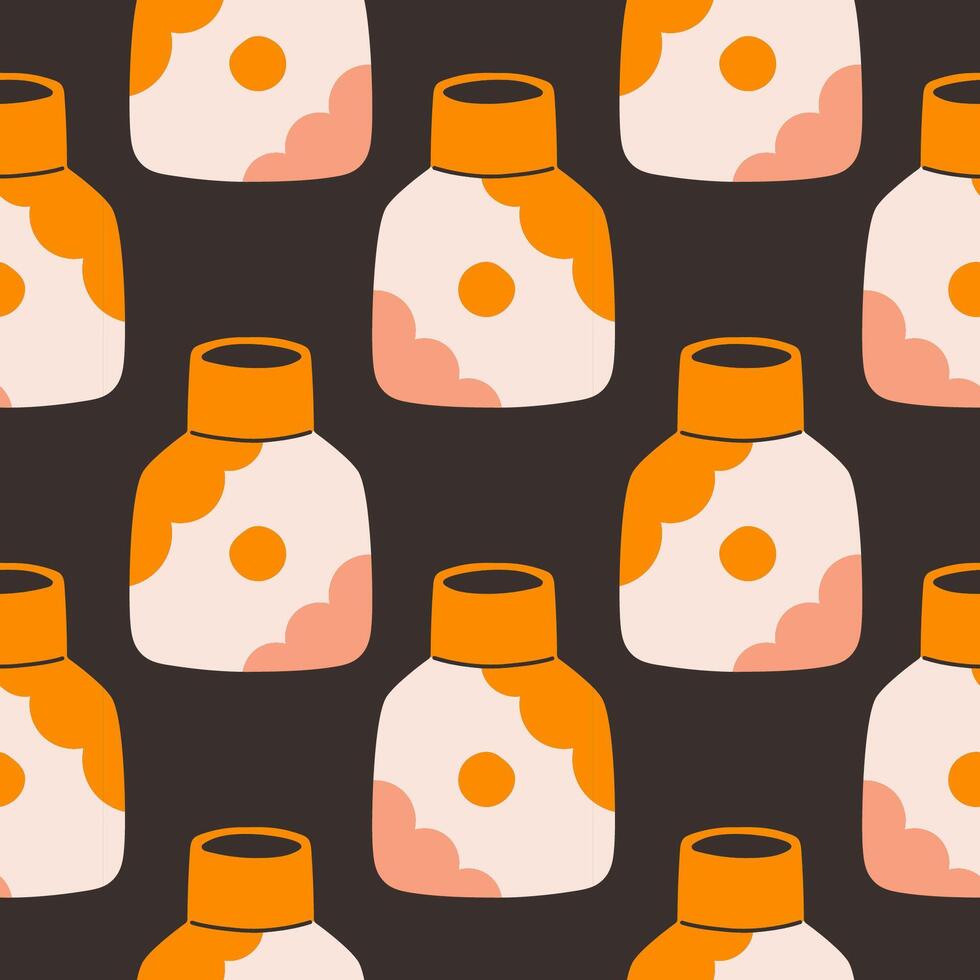 seamless pattern of ceramic vase with abstract design. Cartoon illustration isolated on a black background. vector