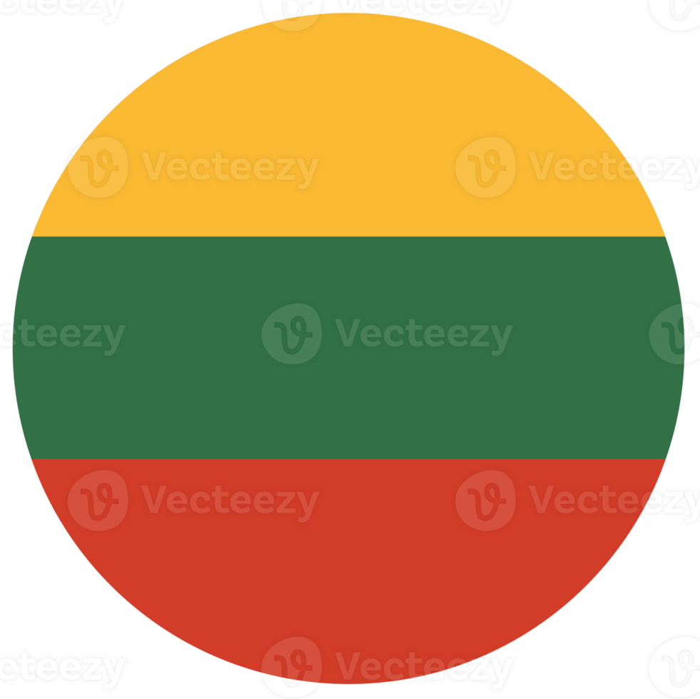 Flag of Lithuania isolated in circle shape. Button, icon, banner, emblem of Lithuania. png