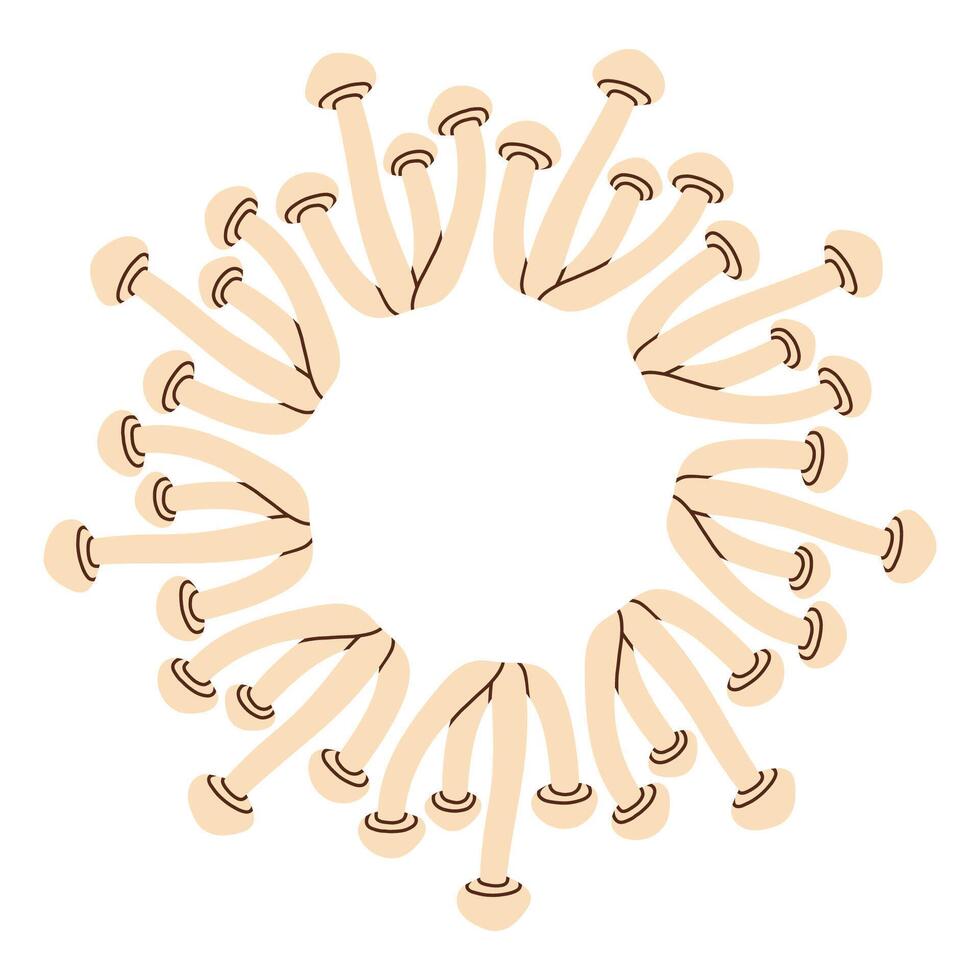 Mushroom white circle frame. Round border made of fall mushrooms. The mushrooms have different shapes and are arranged in a circle. flat isolated on white background. vector