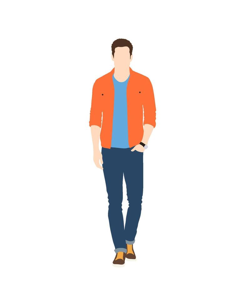 Stylish man in casual attire walking forward, hand in pocket vector