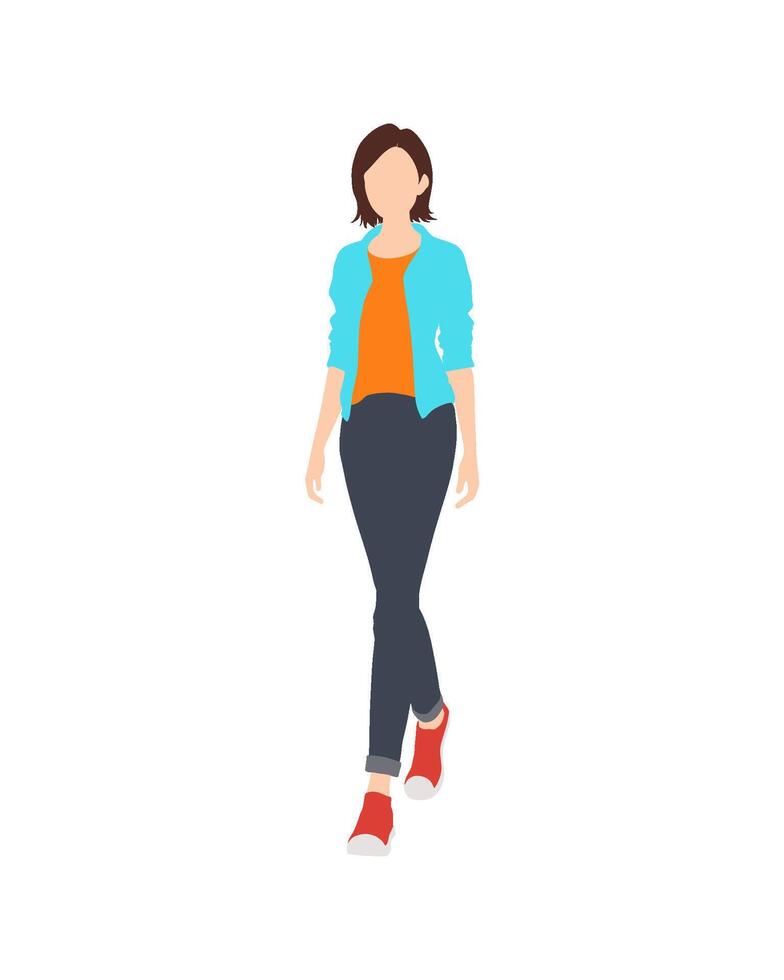 Lean woman in casual outfit walking towards vector