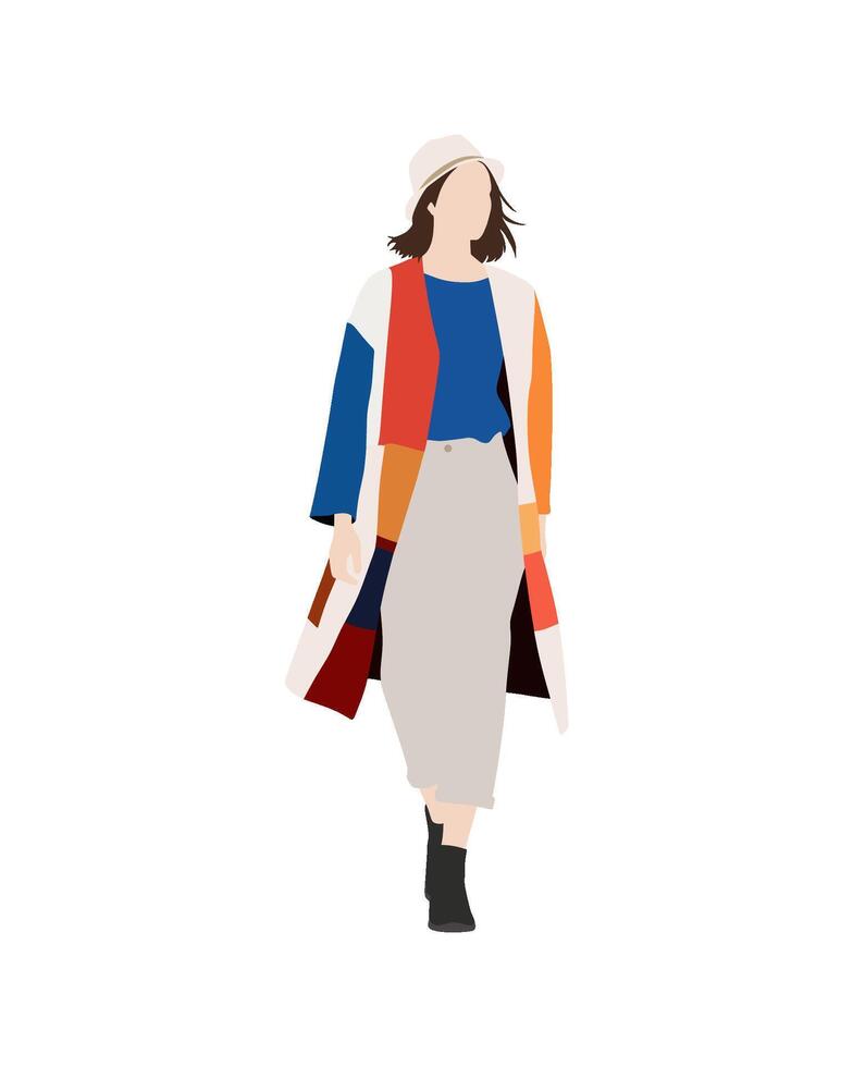 Fashion of a stylish woman in a colorful coat vector