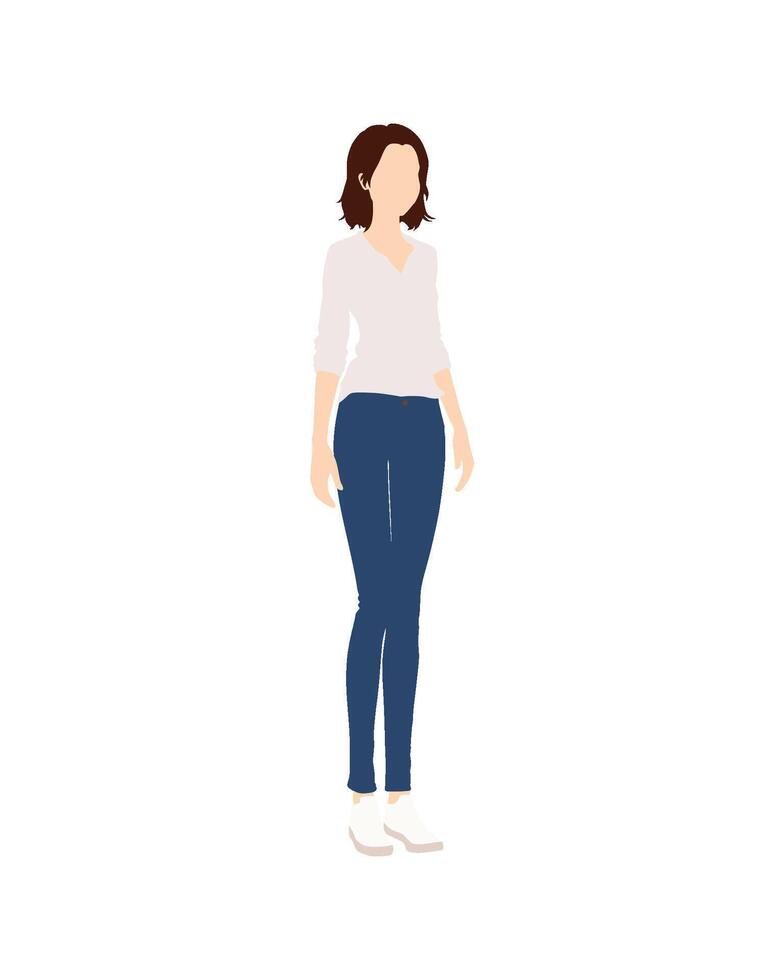 Woman in casual outfit, standing and posing in a simple and modern style vector