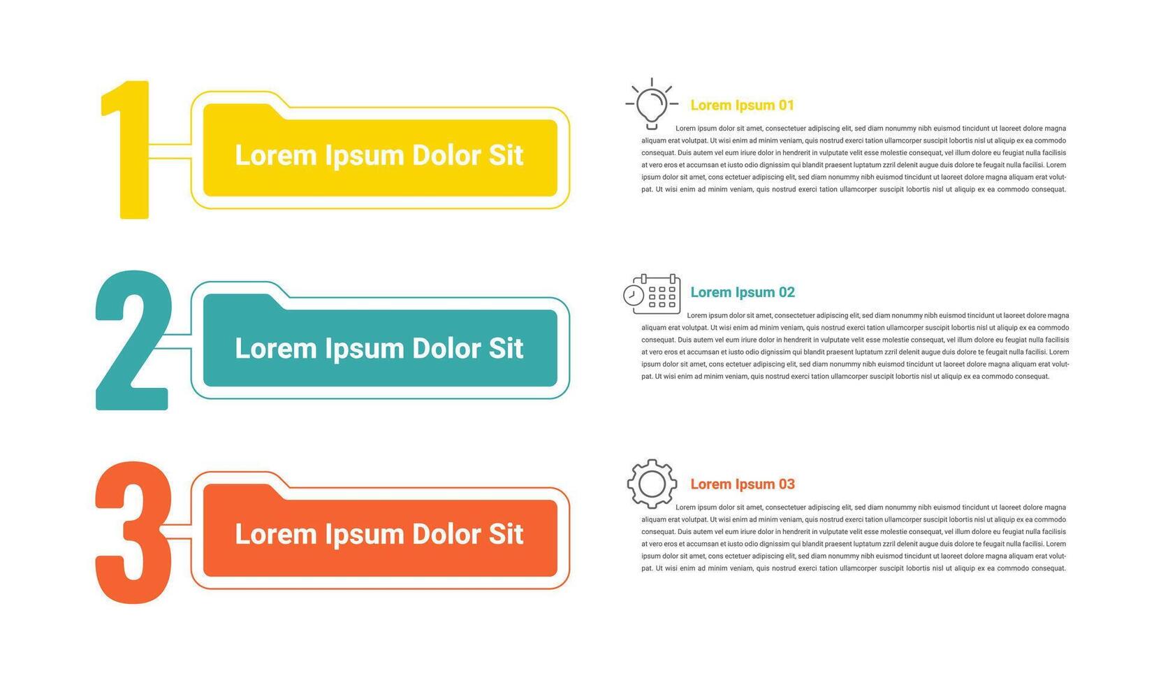 Business Education Infographic with 3 Step and 3 description. Colors is yellow, green, and red. vector