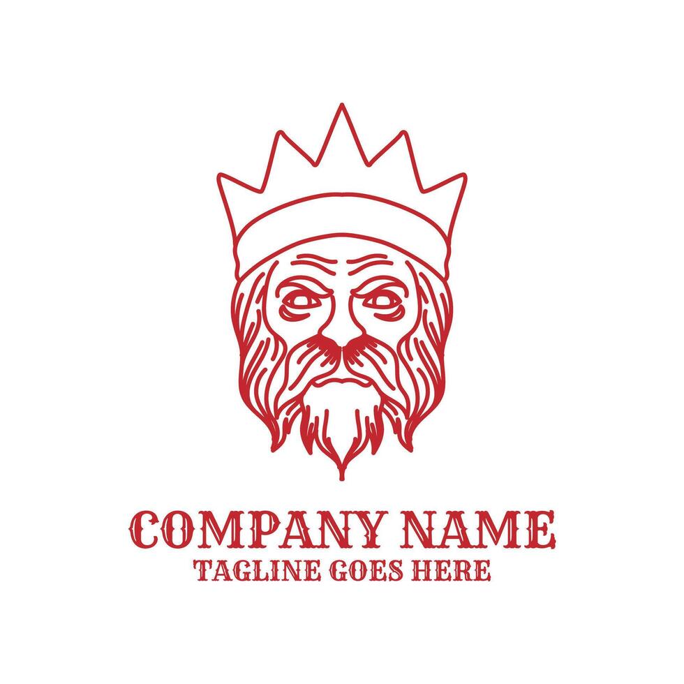 Zeus Poseidon Lord King God Crown Face Head Line Style Logo Design vector