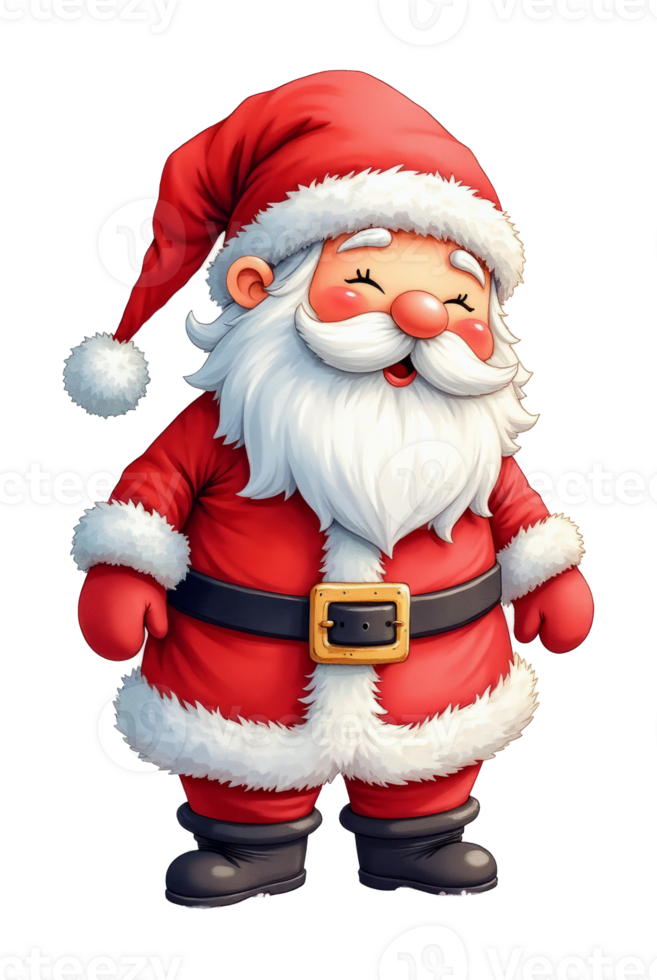 Cute cartoon Santa Claus character smiling in red suit on transparent background. png