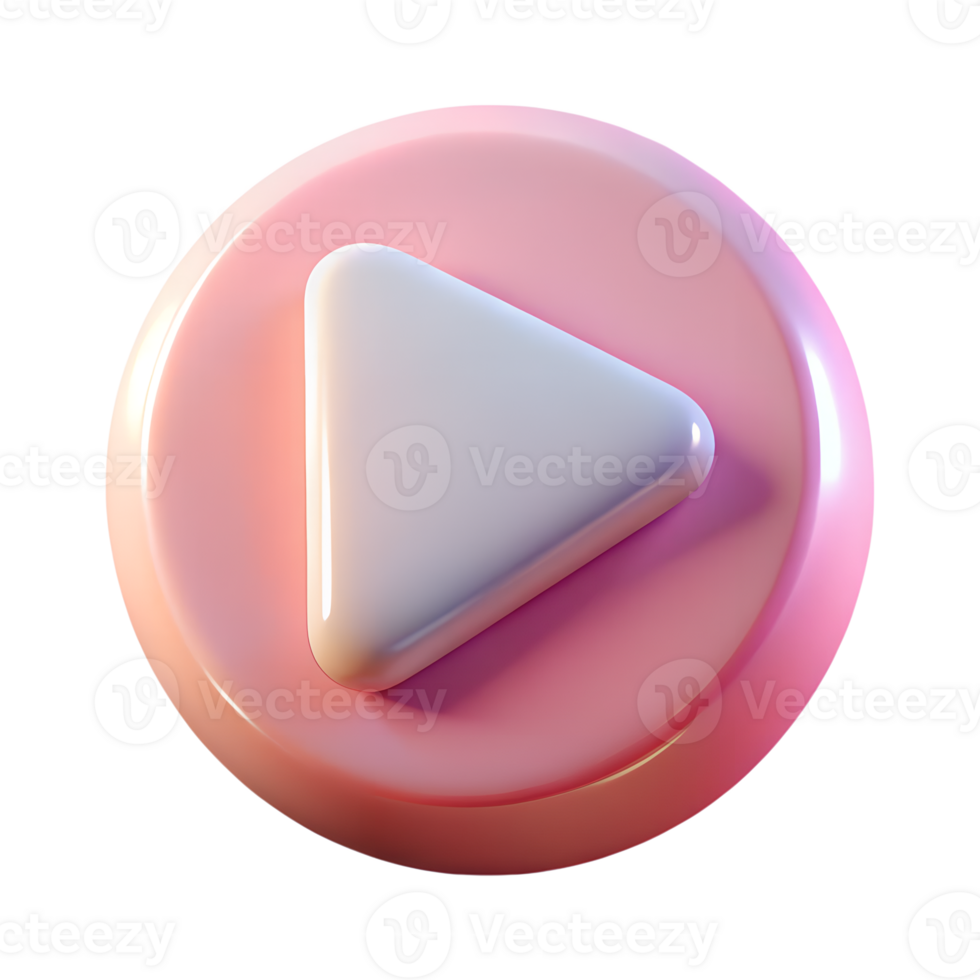 3d play button, glossy multimedia icon, or audio control, isolated on transparent background png