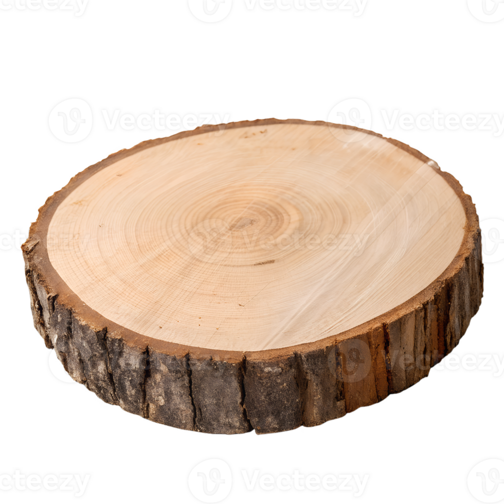 Natural wood slice with bark and visible grain texture, rustic round cut, organic wooden disc png
