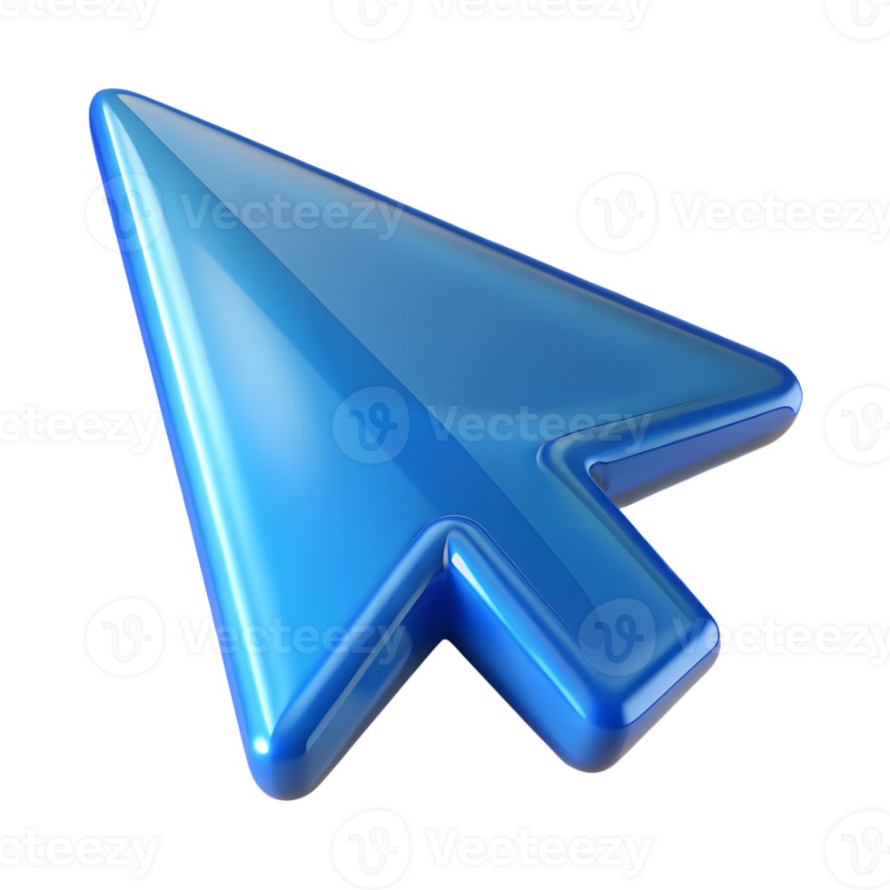 Glassy blue cursor 3d icon isolated, shiny pointer symbol, translucent click effect, digital interface element png