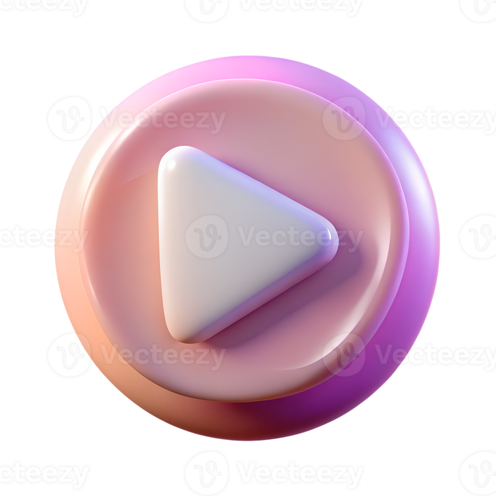 3d rendered play button icon with glossy pink and purple gradient, modern media player symbol, ui element png