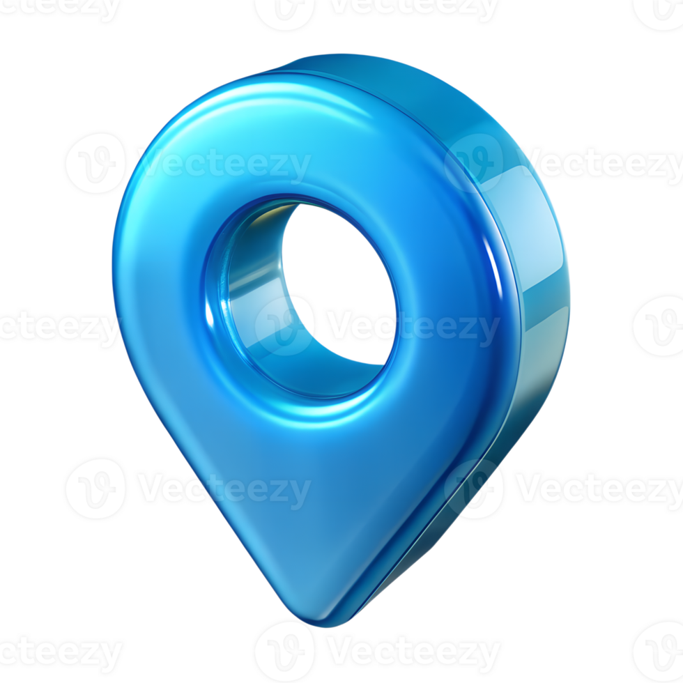 Glassy blue location pin 3d icon isolated, gps marker symbol, navigation sign, glossy map pointer png