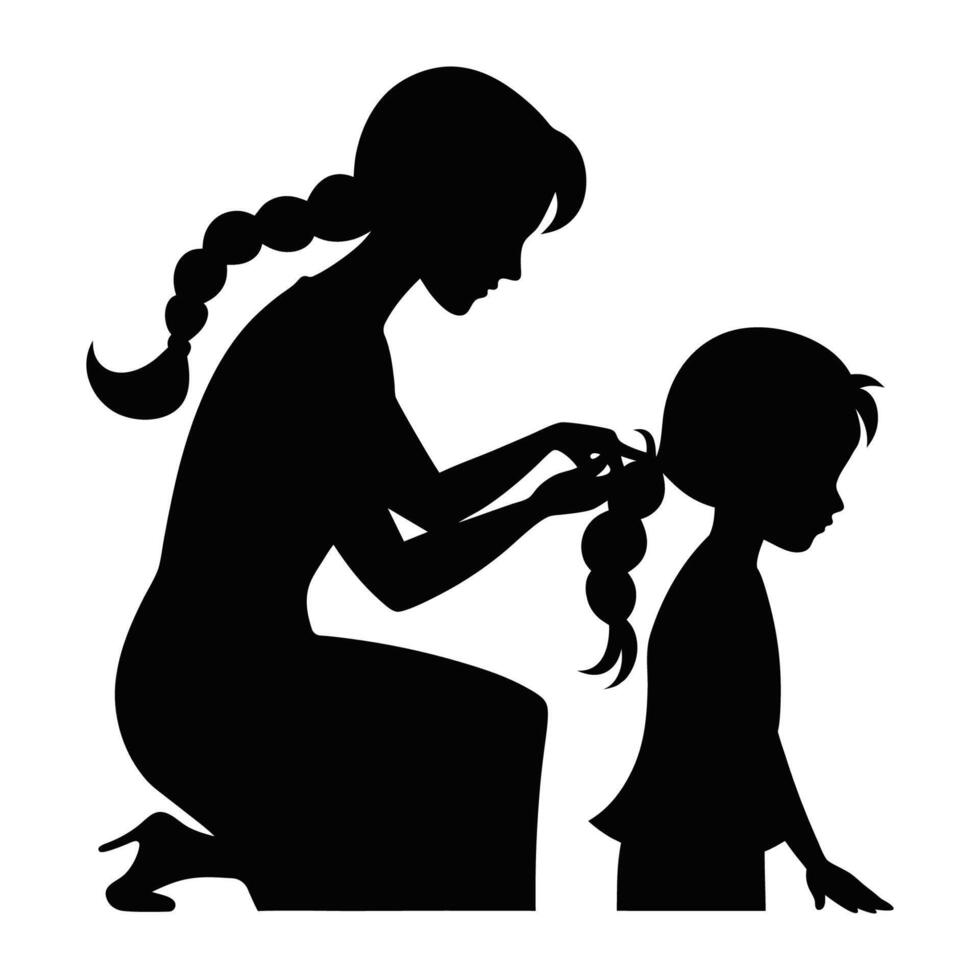 Mother Braiding Daughter's Hair Silhouette vector