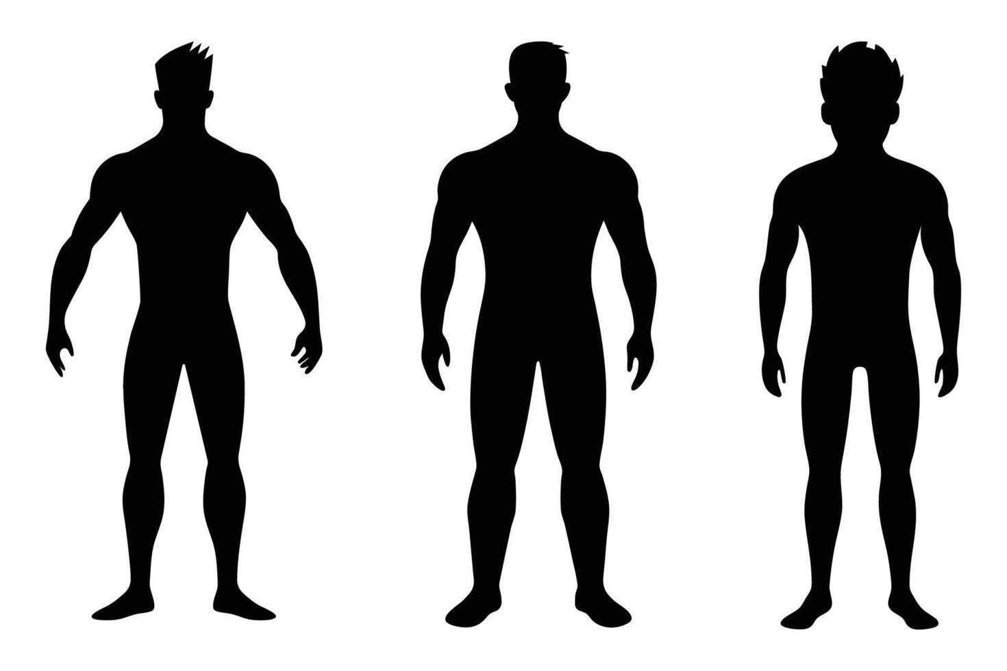 Three Male Silhouettes Standing Side by Side in Fitness Pose vector