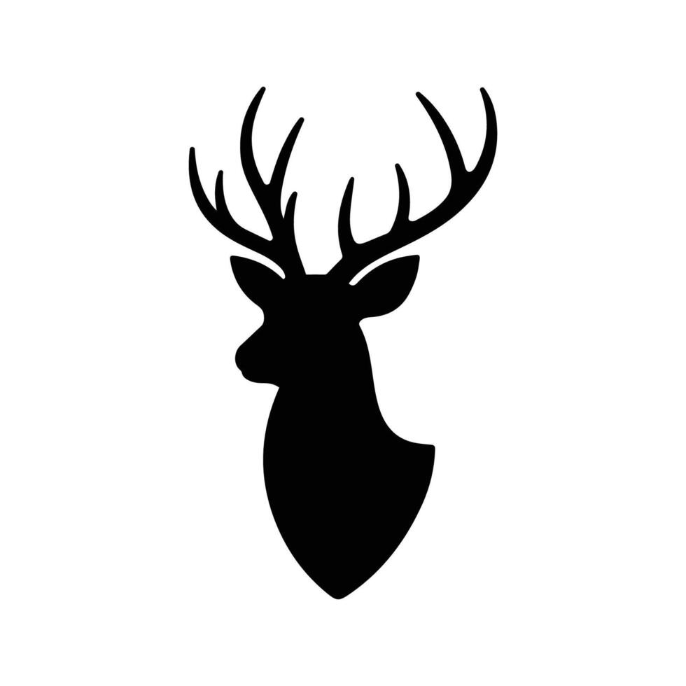 Deer face silhouette illustration with antlers, isolated on white vector