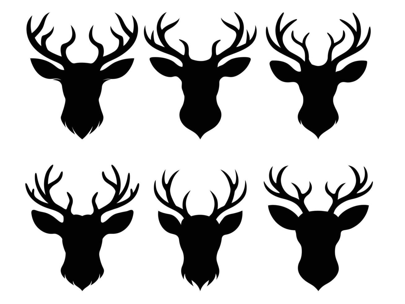 Deer Head Silhouette Collection with Antlers in Black Design vector