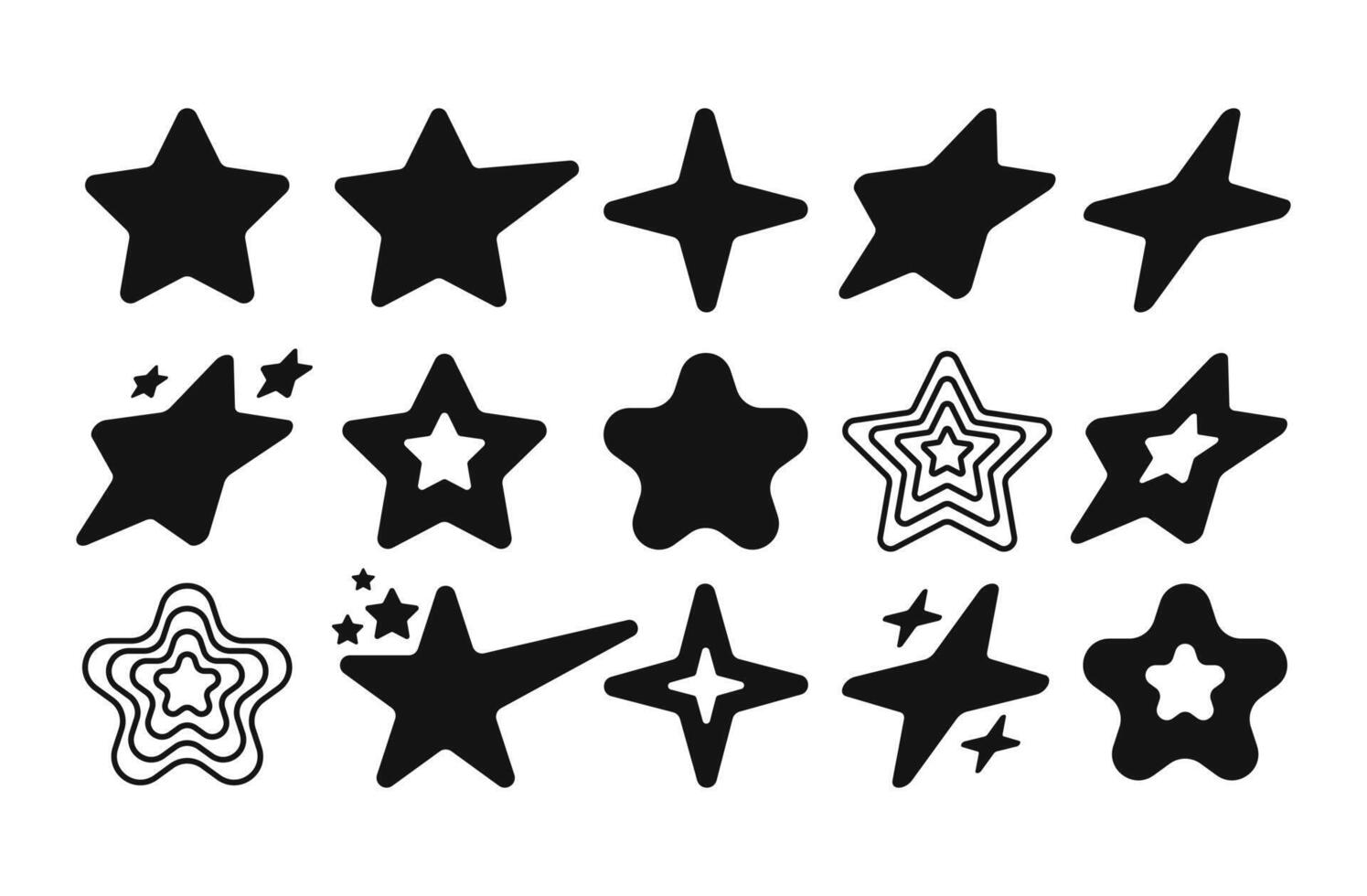Collection of Retro Y2K Star Icons and Silhouettes vector