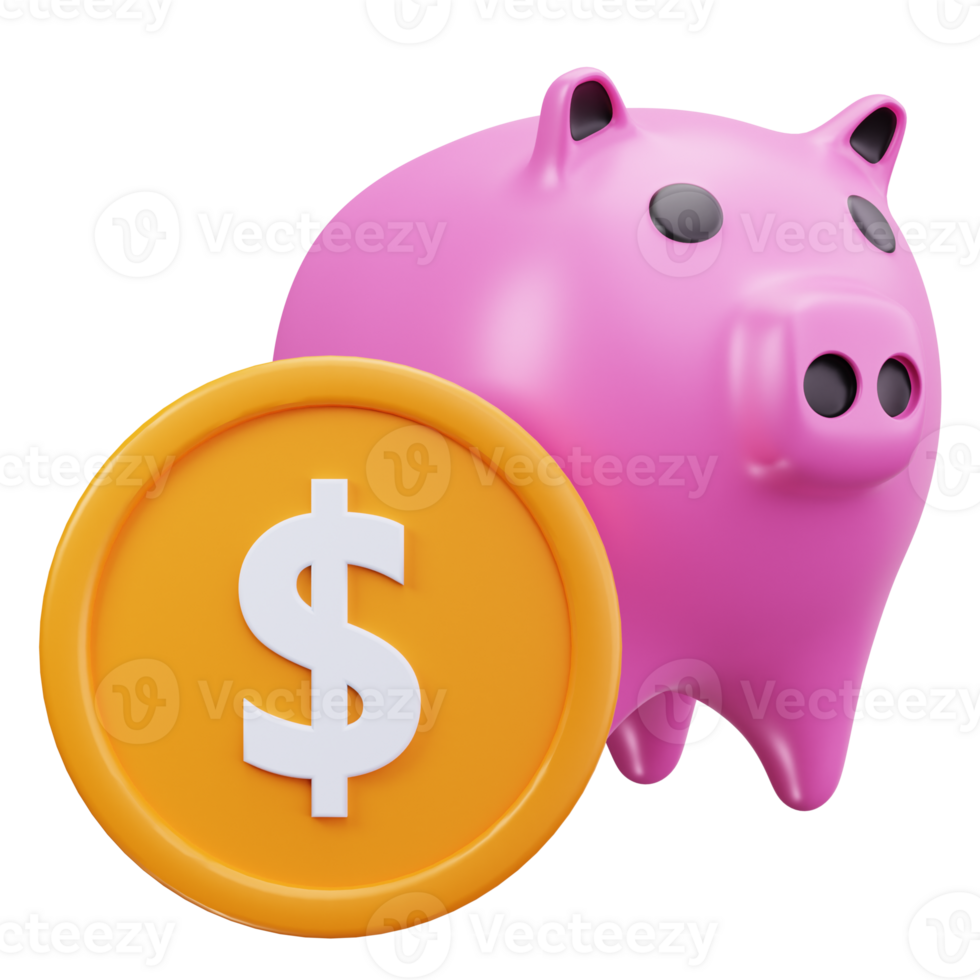 3D Icon Piggy Bank With Coin png