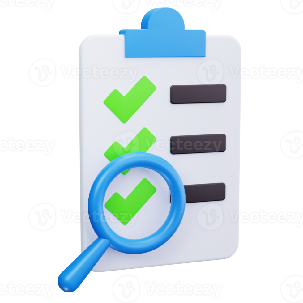 3D Icon Checklist Form With Magnifier png