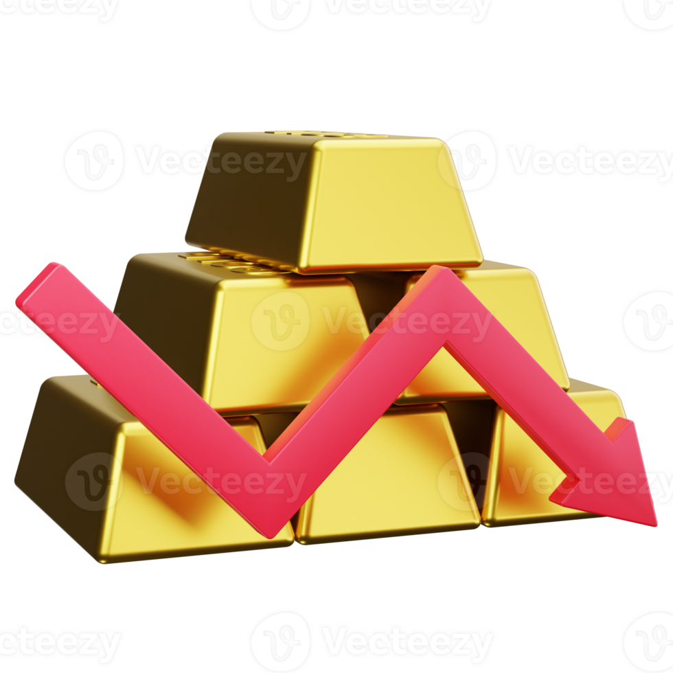 3D Icon Gold Decrease Chart png