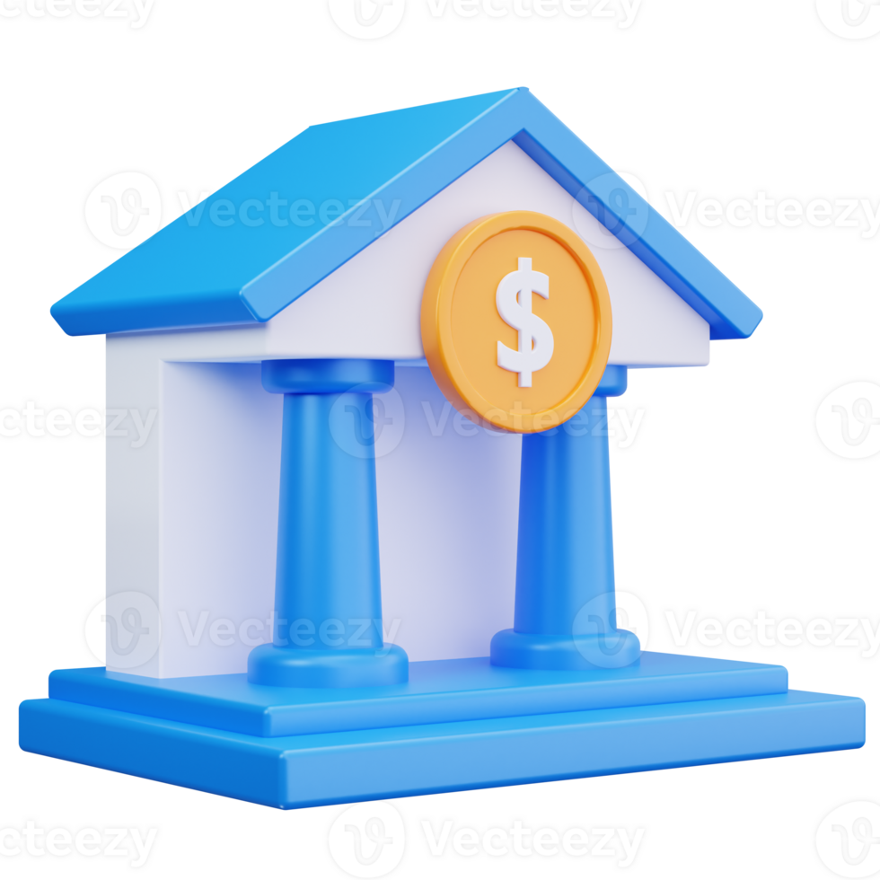 3D Icon Bank Building With Dollar png