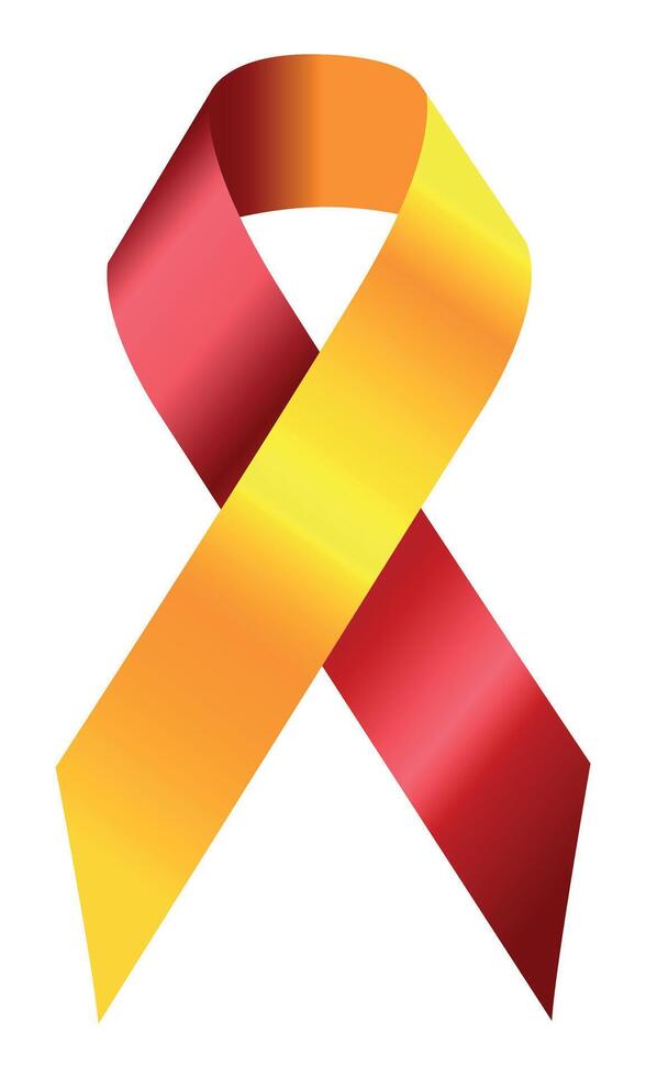Realistic Awareness Yellow with red ribbon. World Hepatitis Day. Yellow-red awareness ribbon. 3d tape EPS 10. Design Template for poster, Website Magazine vector