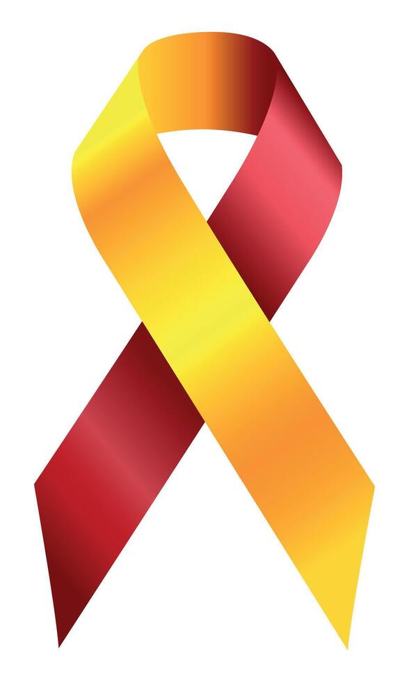 Yellow-red awareness ribbon. Realistic Awareness Yellow with red ribbon. World Hepatitis Day. 3d tape EPS 10. Design Template for poster, Website Magazine vector
