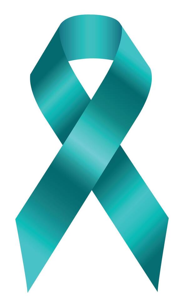 Teal ribbon as symbol Awareness of scleroderma, cervical cancer, Ovarian Cancer, Polycystic Ovary Syndrome PCOS, Post Traumatic Stress Disorder PTSD, Obsessive Compulsive Disorder OCD. vector