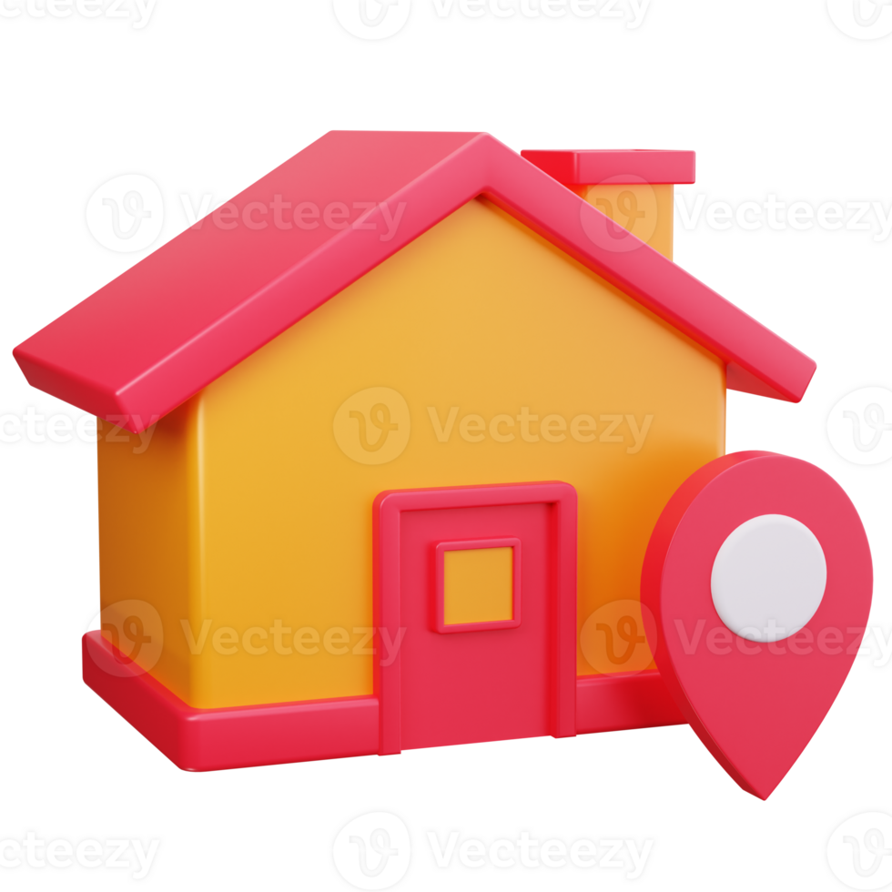 3D Icon House with Location Tag png