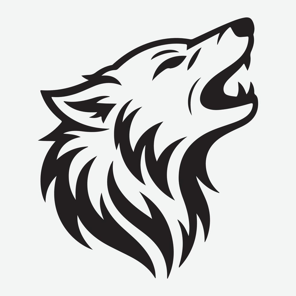 A black and white minimalist tribal-style wolf head design. tribal wolf tribal tattoo vector
