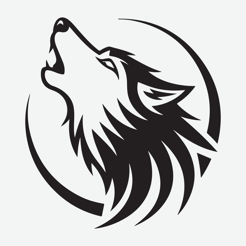 A black and white minimalist tribal-style wolf head design. vector