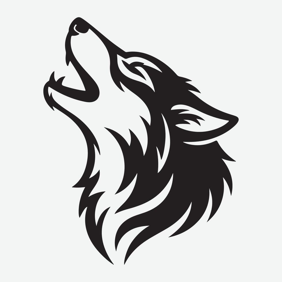 A black and white minimalist tribal-style wolf head design. head of a wolf vector