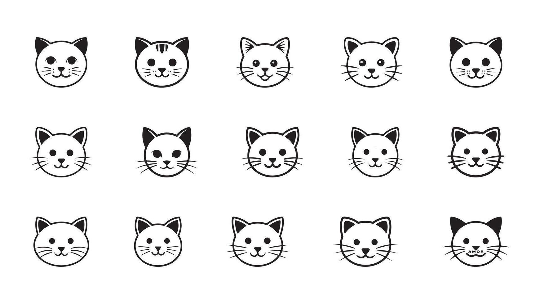 Funny cartoon cat faces collection, Cute animal characters illustration collection with funny cat heads vector