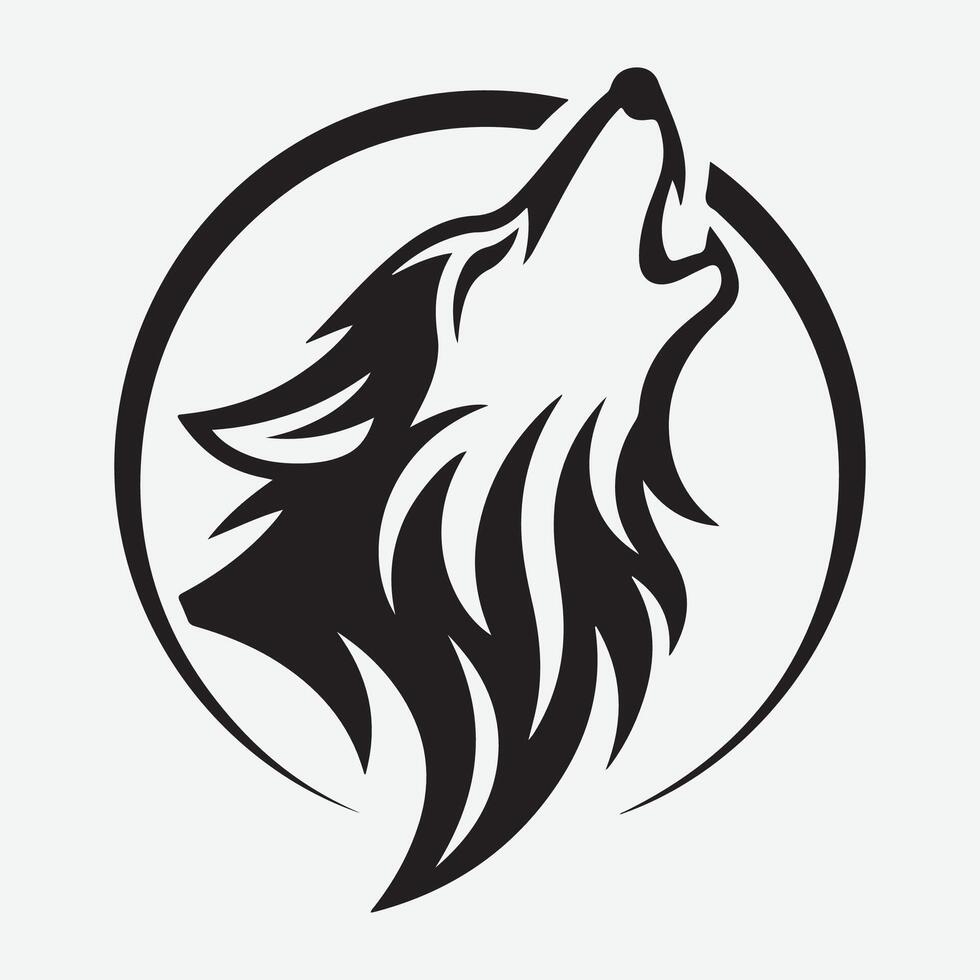 A black and white minimalist tribal-style wolf head design. head of a wolf, tribal wolf tribal tattoo vector
