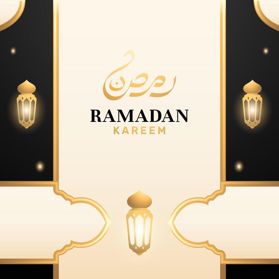 Luxury Ramadan Kareem Poster with Islamic Patterns and Moonlight vector