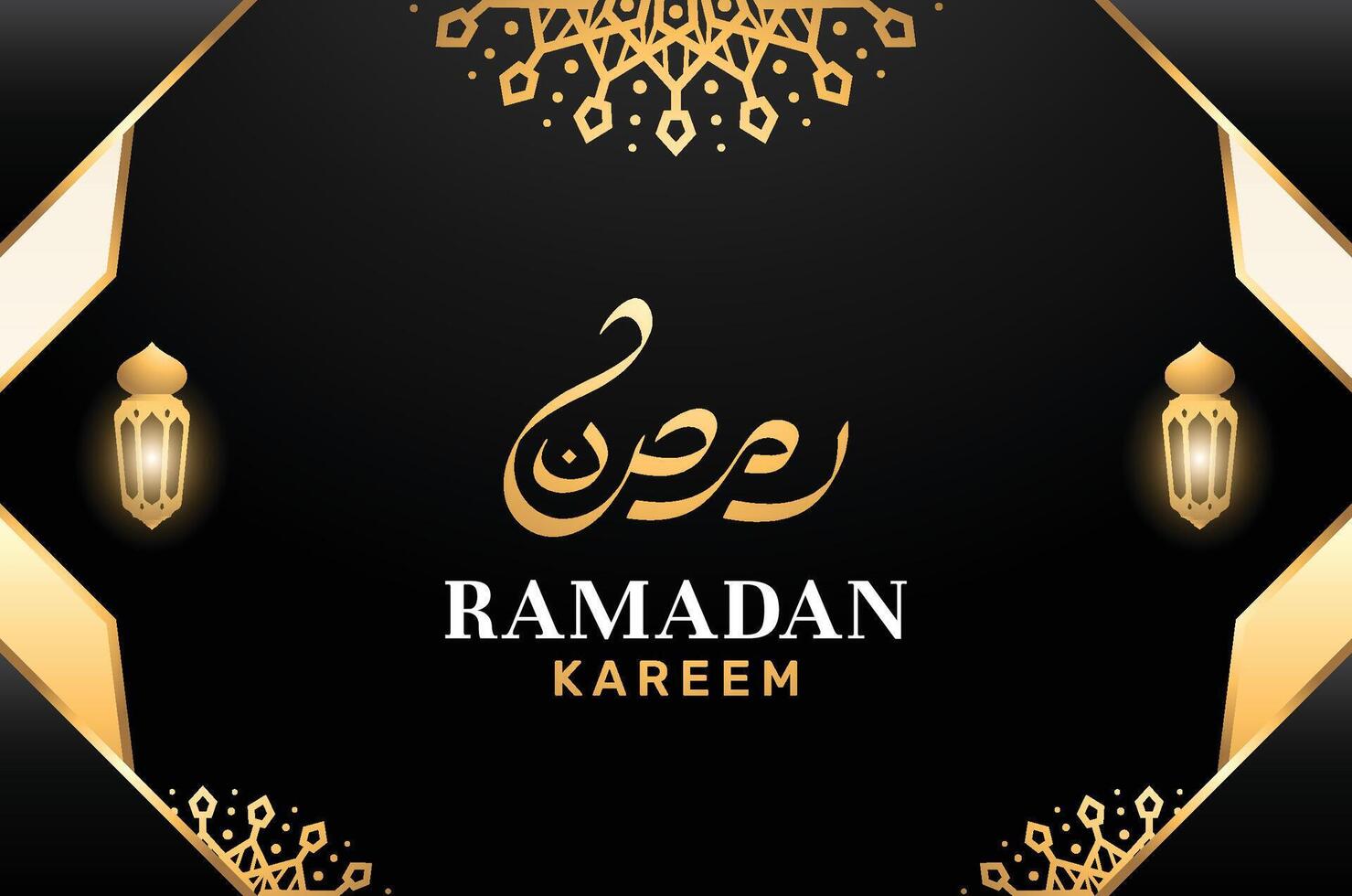 Ramadan Kareem Night Scene with Crescent Moon and Realistic Mosque vector