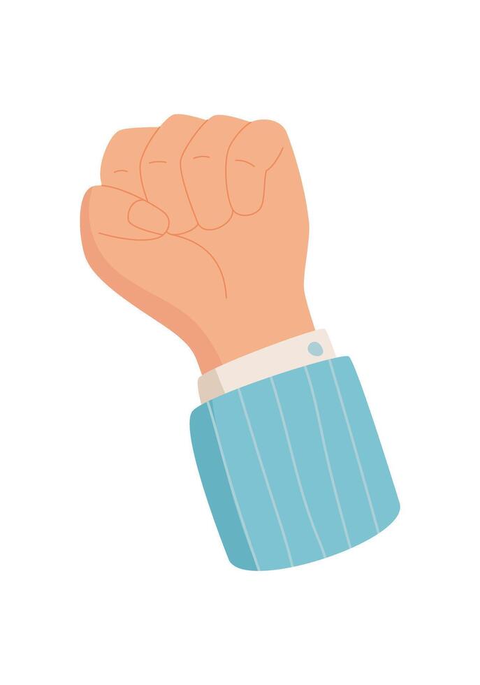 Man fist power sign, character holding solidarity sign, man show up strength gesture, person raise revolution fist, woman holds support symbol, human hold protest arm, vector