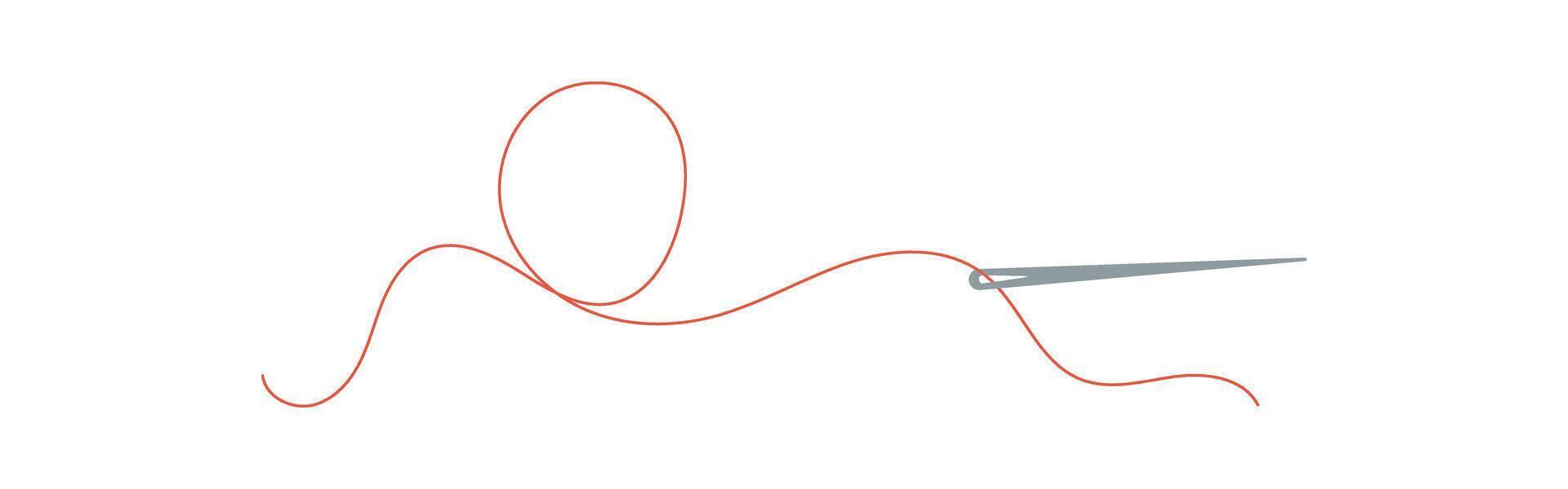 Embroidery needle and thread icon, hand drawn embroidery supplies design, flat sewing craft accessories element, tailor decoration object, cartoon dressmaking tool illustration, vector