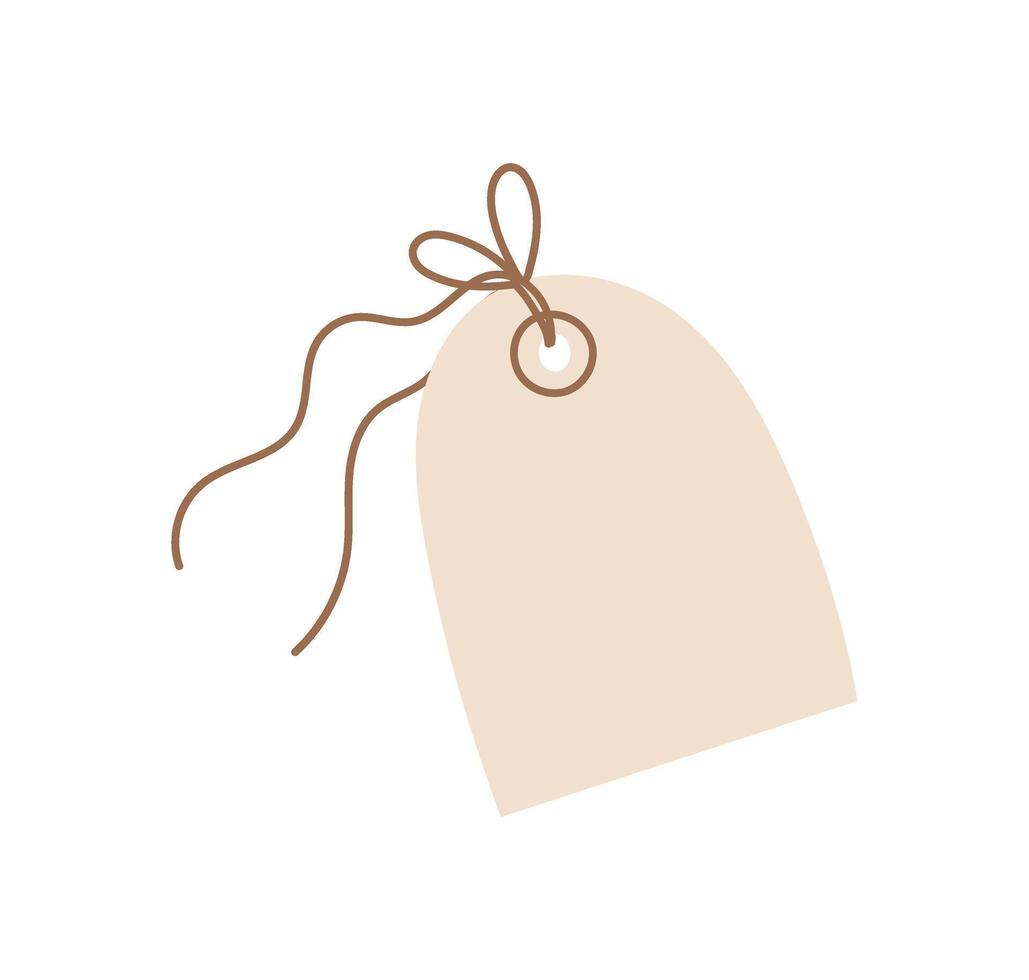 Flat handmade tag with a label and note for messages or gifts. Simple icon design of a paper tag. Concept of love, holiday, and romance, suitable for stationery or craft projects. vector