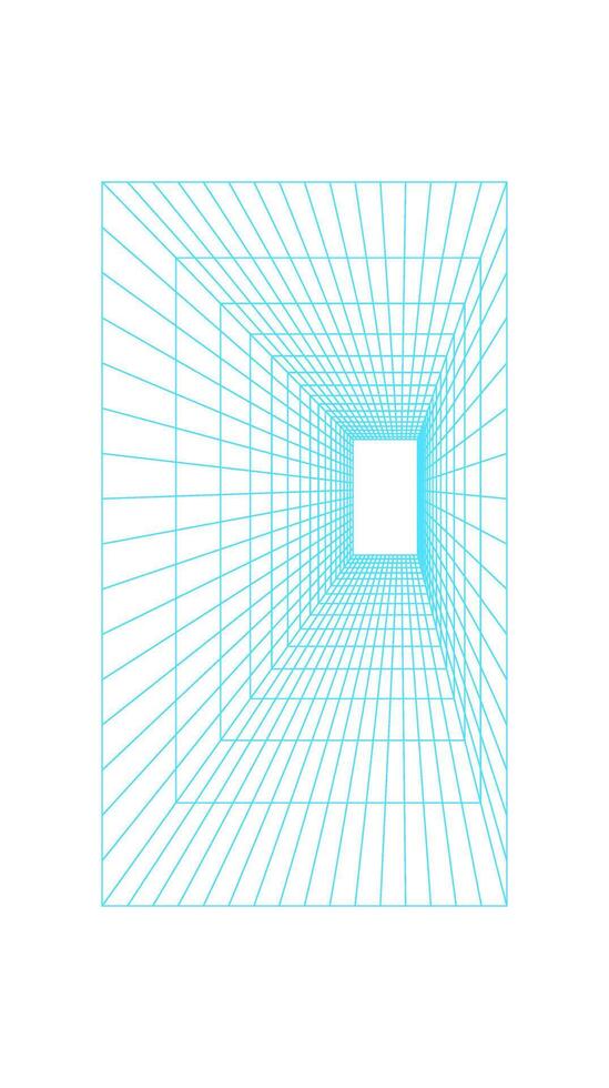 Y2k 3d grid tunnel, cyberpunk neon net figure object, y2k geometry wire frame form graphic, futuristic geometric grid structure illustration, brutal art trendy 3d wireframe shape icon. vector