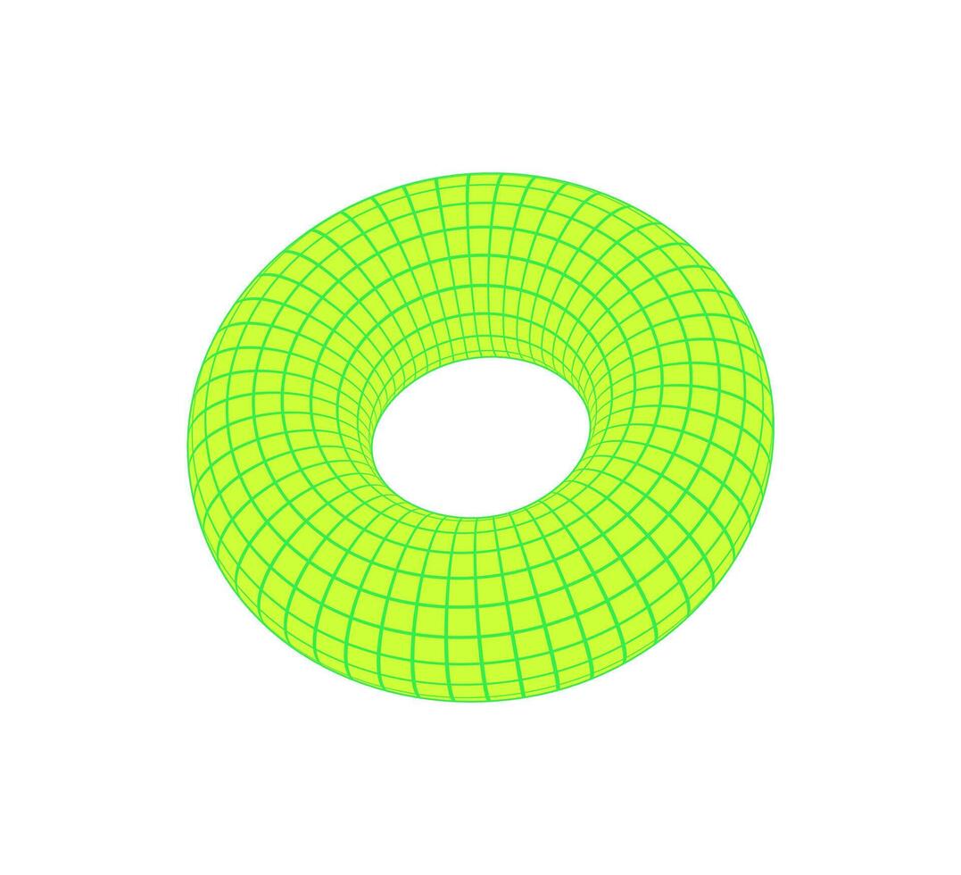 Y2k 3d wireframe torus patch, cyber tech trendy net structure illustration, brutal art geometry grid element graphic, y2k abstract mesh pattern form symbol. vector