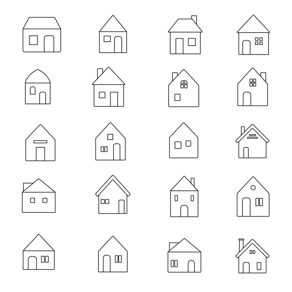 Minimal Line House Icons Hand-Drawn Outline Set vector