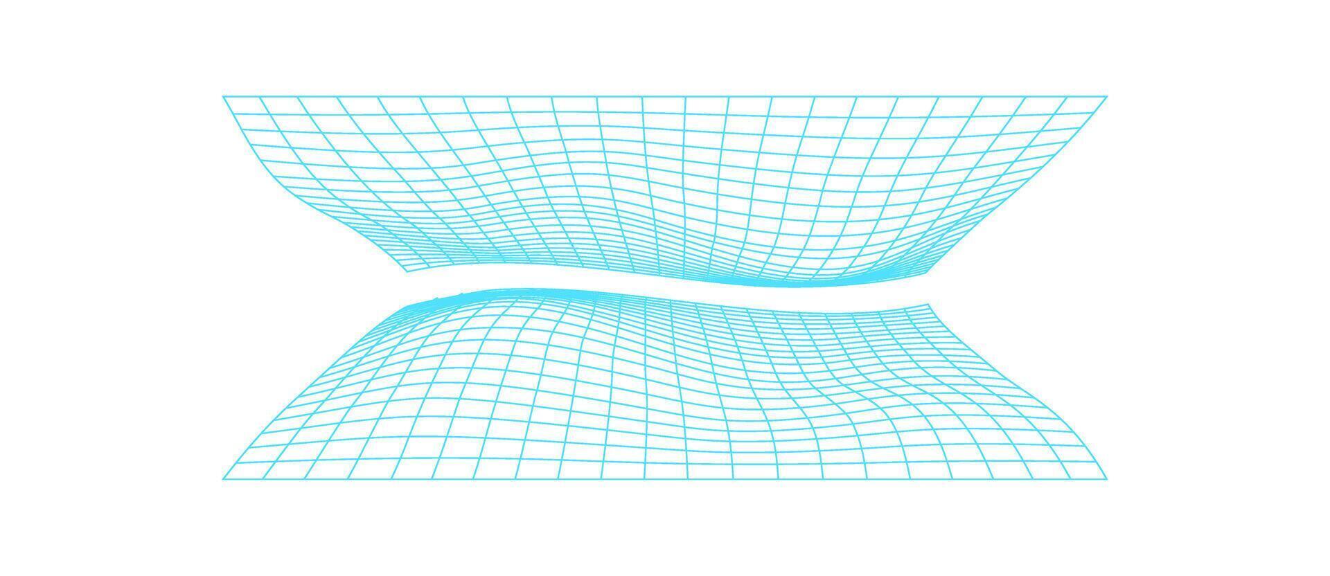 Cyberpunk 3d grid tunnel, futuristic abstract wire frame form symbol, vaporwave neon grid pattern structure icon, y2k trendy 3d wireframe shape illustration, cyber tech geometry net figure object. vector