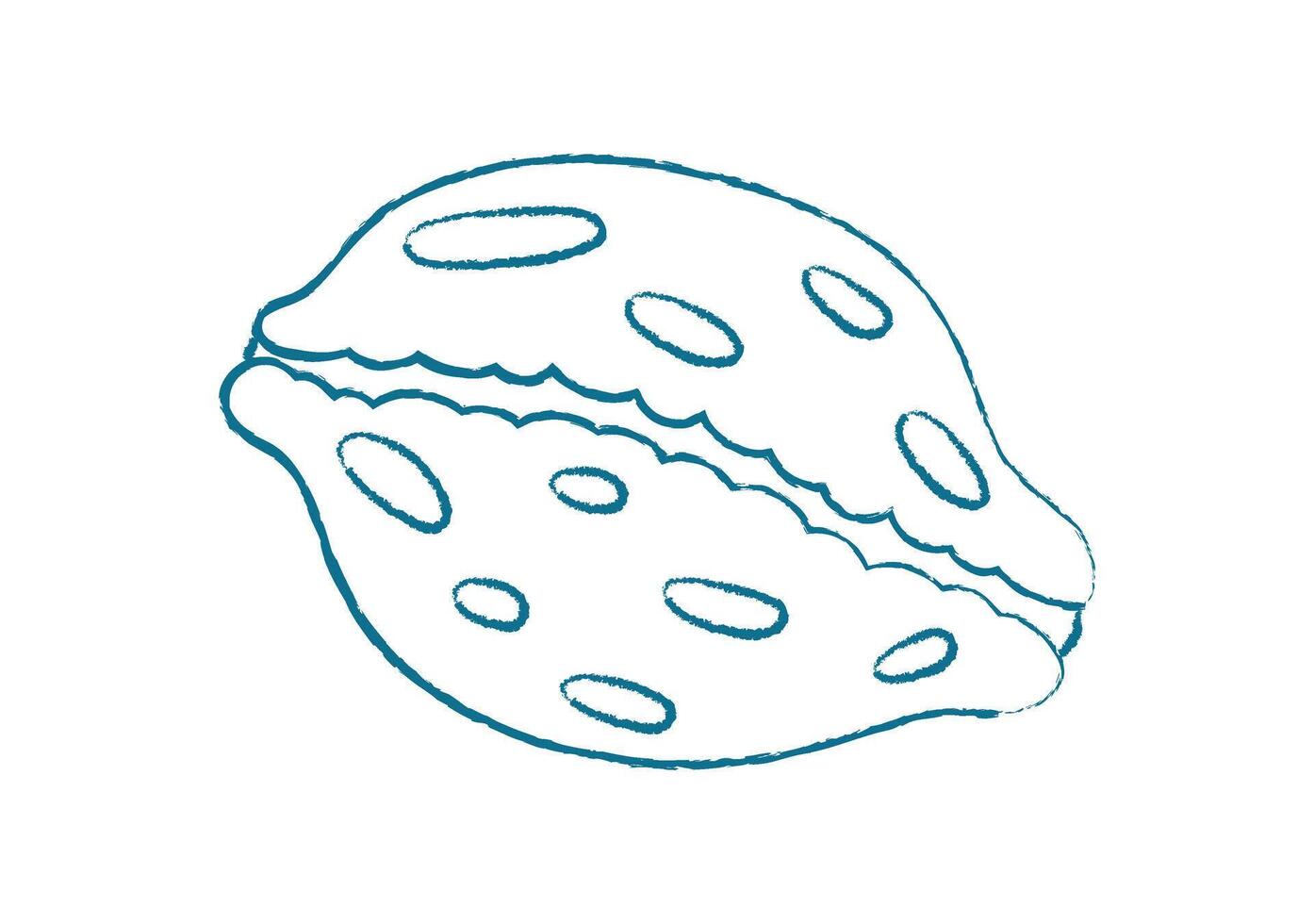 Chalk crayon seashell shape. Unique seashell form in doodle style. Underwater marine creature, graphic texture, potential for summer themes or aquatic designs. vector