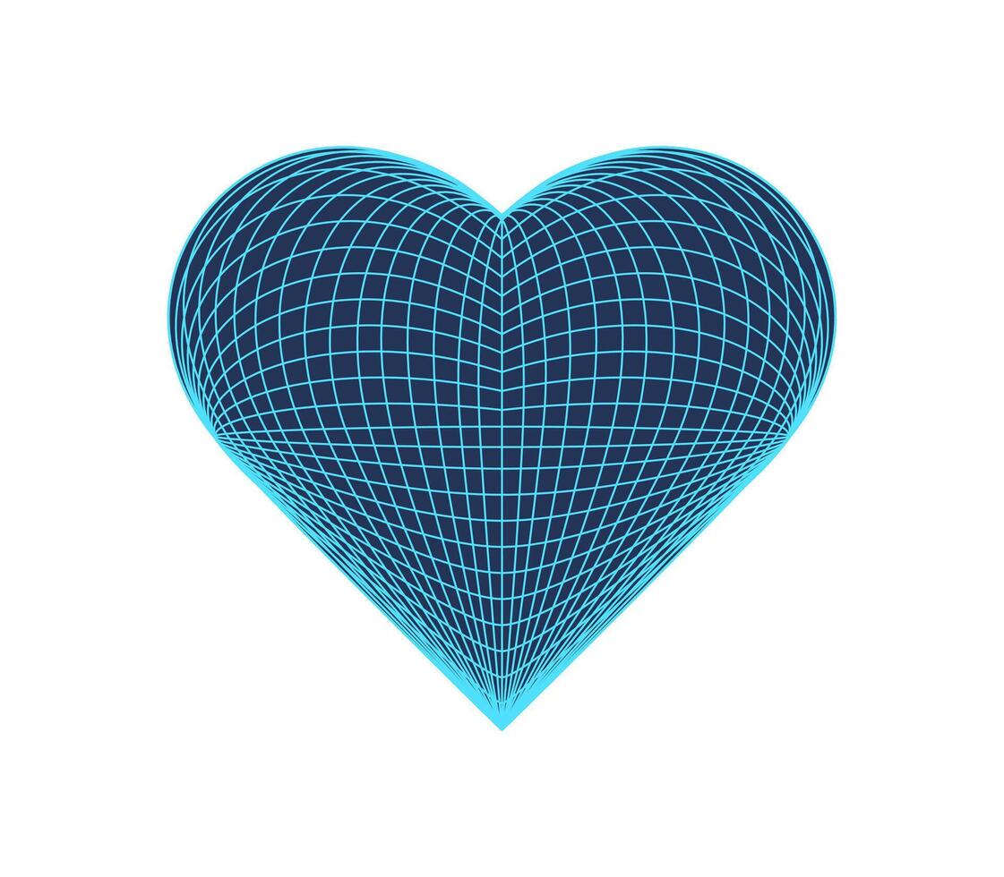 Y2k 3d grid heart, brutal art trendy mesh pattern structure graphic, vaporwave geometry grid form symbol, futuristic abstract 3d wireframe shape object, cyber tech geometric net element icon. vector