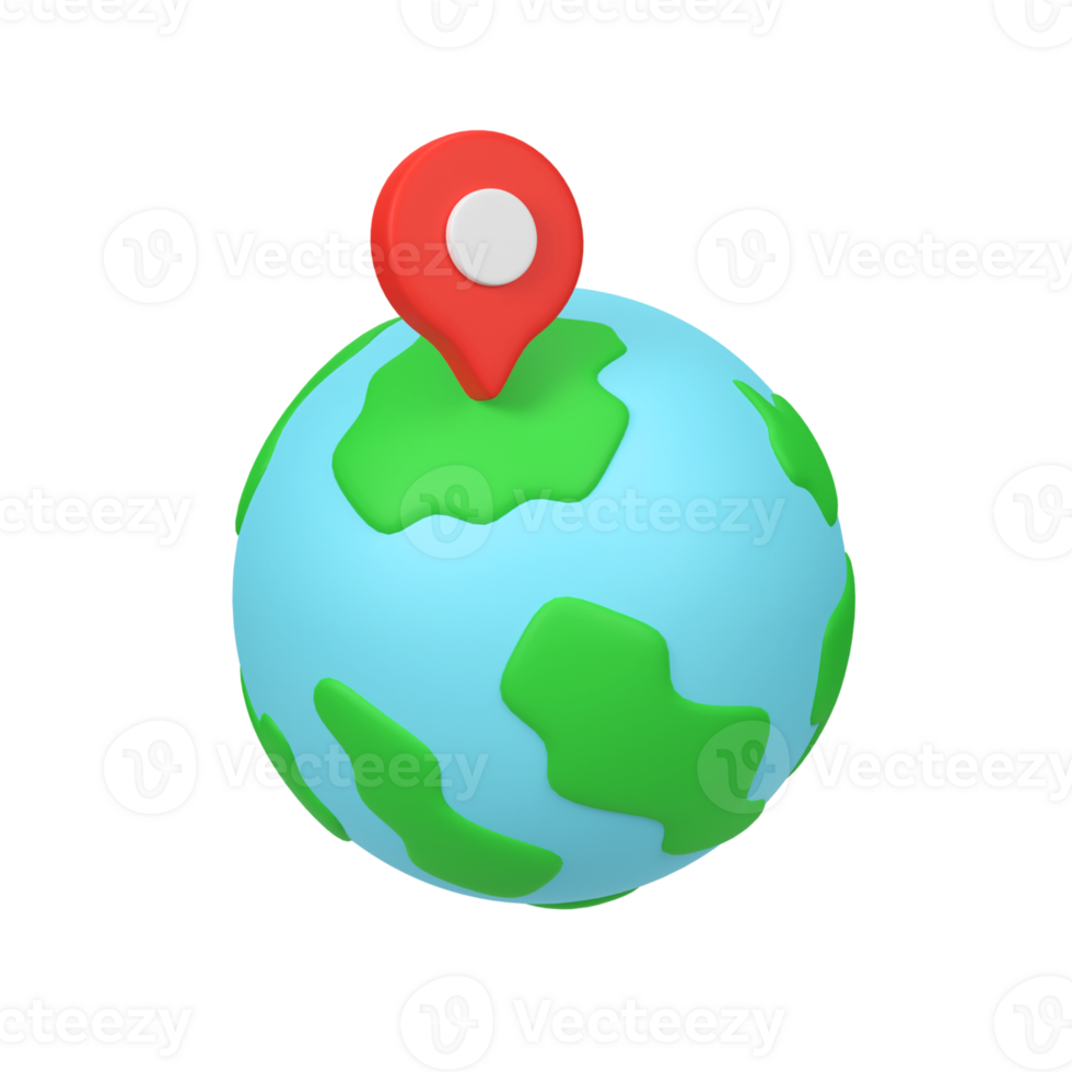Earth with travel locations isolated 3d render icon illustration png