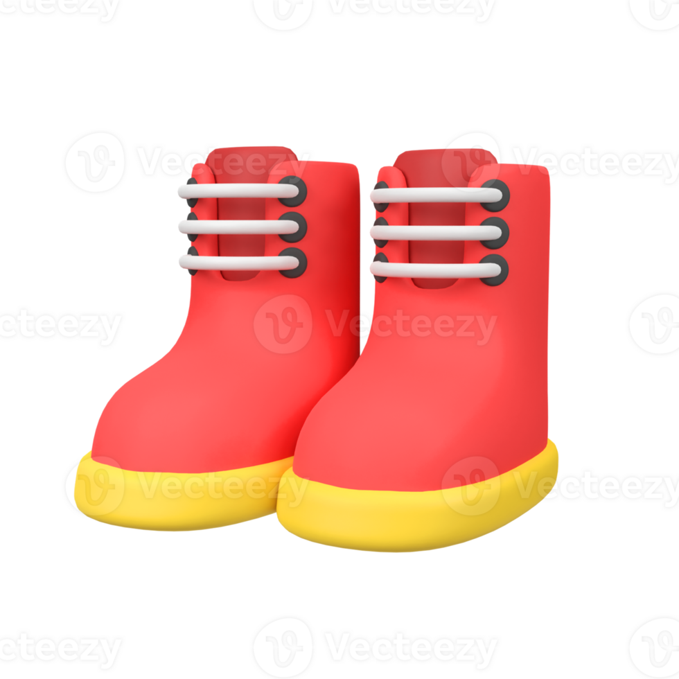 Red kids boots isolated 3d render icon illustration png