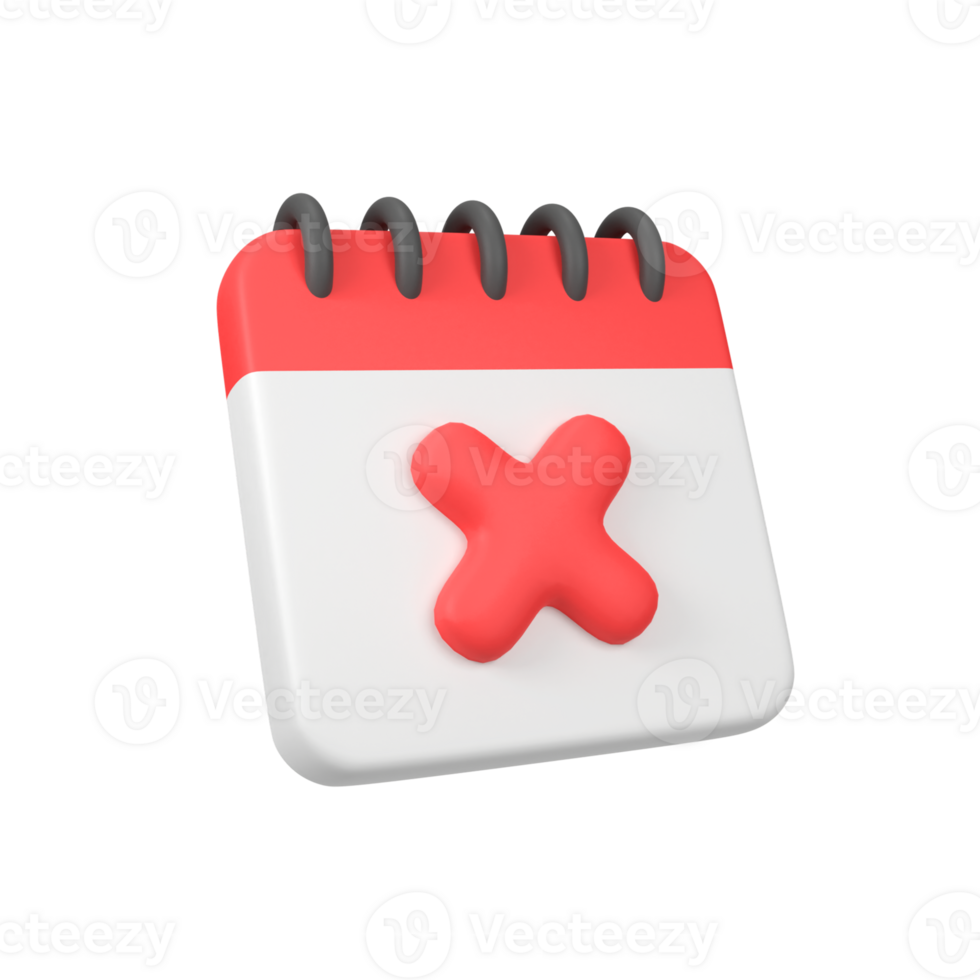 Calendar schedule with cross symbol isolated 3d render icon illustration png