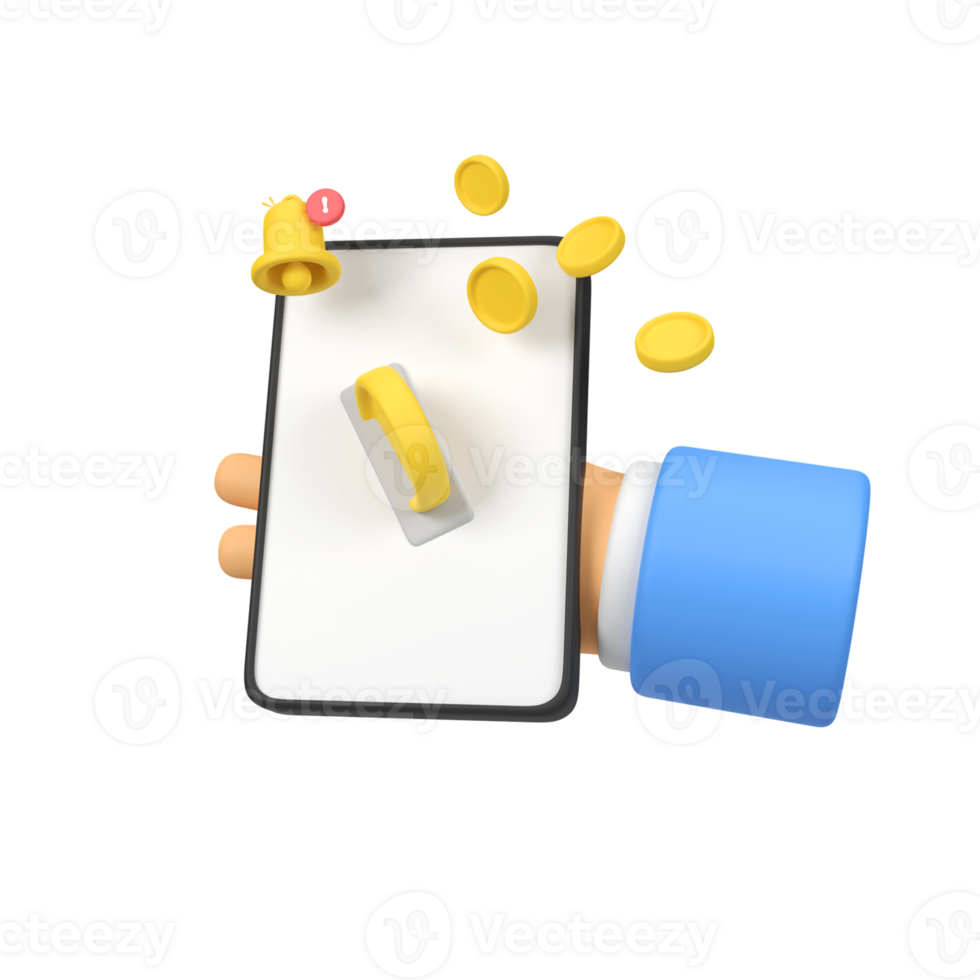 Phone online payment with floating coins isolated 3d render icon illustration png
