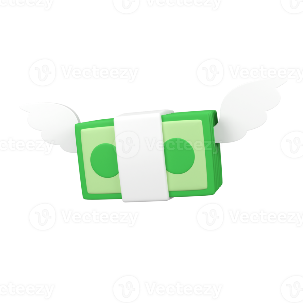Banknote with wings growing business isolated 3d render icon illustration png